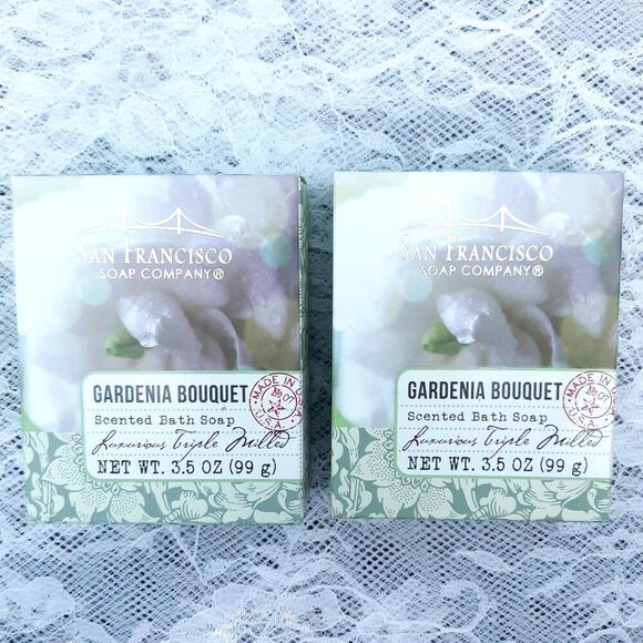 New 6 White Floral Gardenia Bath Bar Glycerin Soaps San Francisco Soap Company - Picture 5 of 10